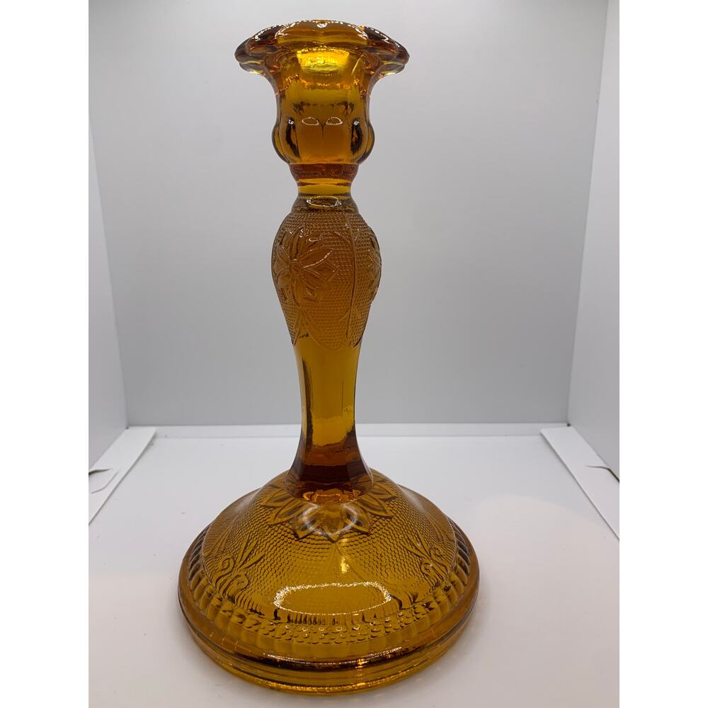 Vintage Tiara Indiana Amber Candlestick